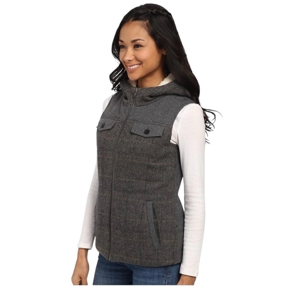 Prana Ava Womens Vest Gray Herringbone Wool Sherpa Hood Full Front Zipper MEDIUM - Picture 14 of 14